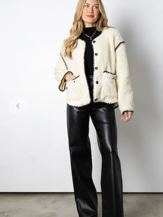 vestique Jackets & Blazers - Vestique Cream Sherpa Button-Front Jacket with Black Trim